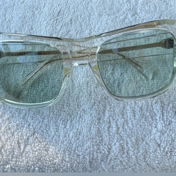 Celine Clear Lucite Gold Arm Square Frame Glasses - Picture 1 of 5